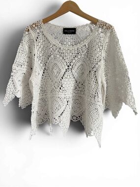 Cream Crochet Off-the-Shoulder Sweater